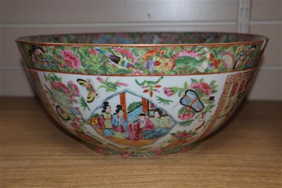 A Chinese Canton famille rose punch bowl, c. 1830-50, Dia 36cm